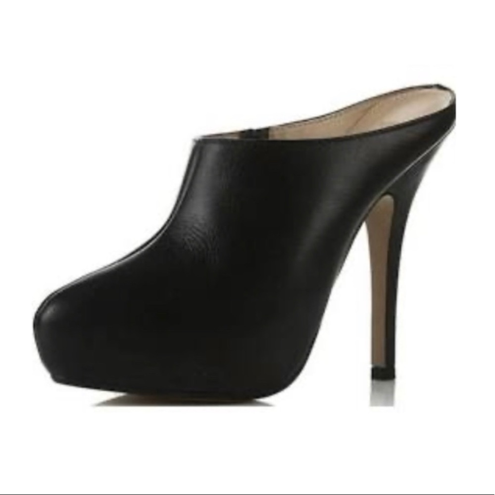 Topshop Black Leather Heeled Mules